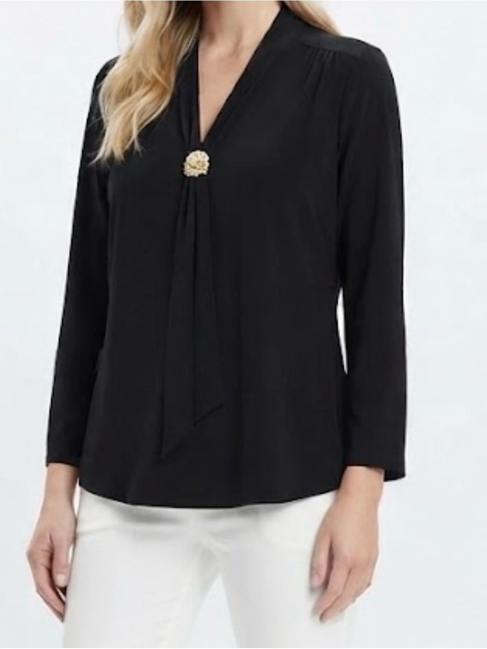 Elegant Black Tie-Neck Women's Top